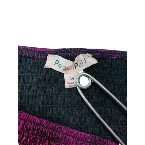 Peach Puff Crop Top Women's Medium Magenta Smocked Long Sleeve Shirt Disco - Picture 6 of 8